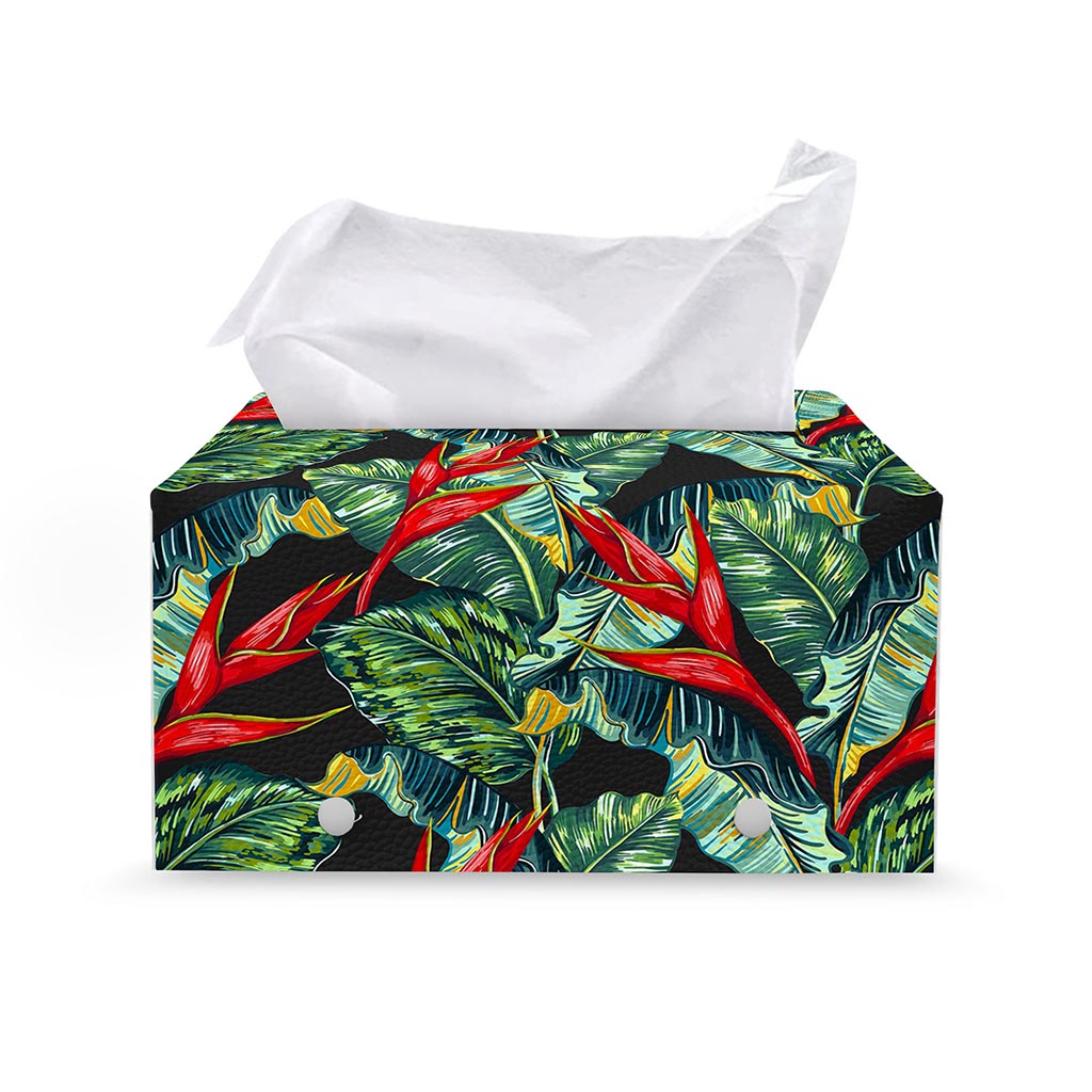 Banana Leaf Hawaiian Pattern Print Leather Tissue Box Cover