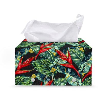 Banana Leaf Hawaiian Pattern Print Leather Tissue Box Cover