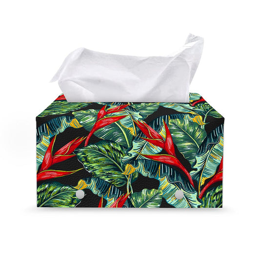 Banana Leaf Hawaiian Pattern Print Leather Tissue Box Cover