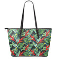 Banana Leaf Hawaiian Pattern Print Leather Tote Bag With Zipper