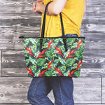 Banana Leaf Hawaiian Pattern Print Leather Tote Bag