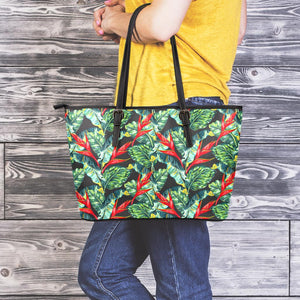 Banana Leaf Hawaiian Pattern Print Leather Tote Bag