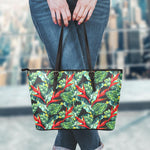 Banana Leaf Hawaiian Pattern Print Leather Tote Bag