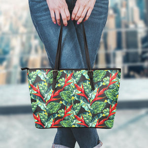 Banana Leaf Hawaiian Pattern Print Leather Tote Bag