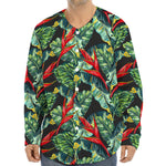 Banana Leaf Hawaiian Pattern Print Long Sleeve Baseball Jersey