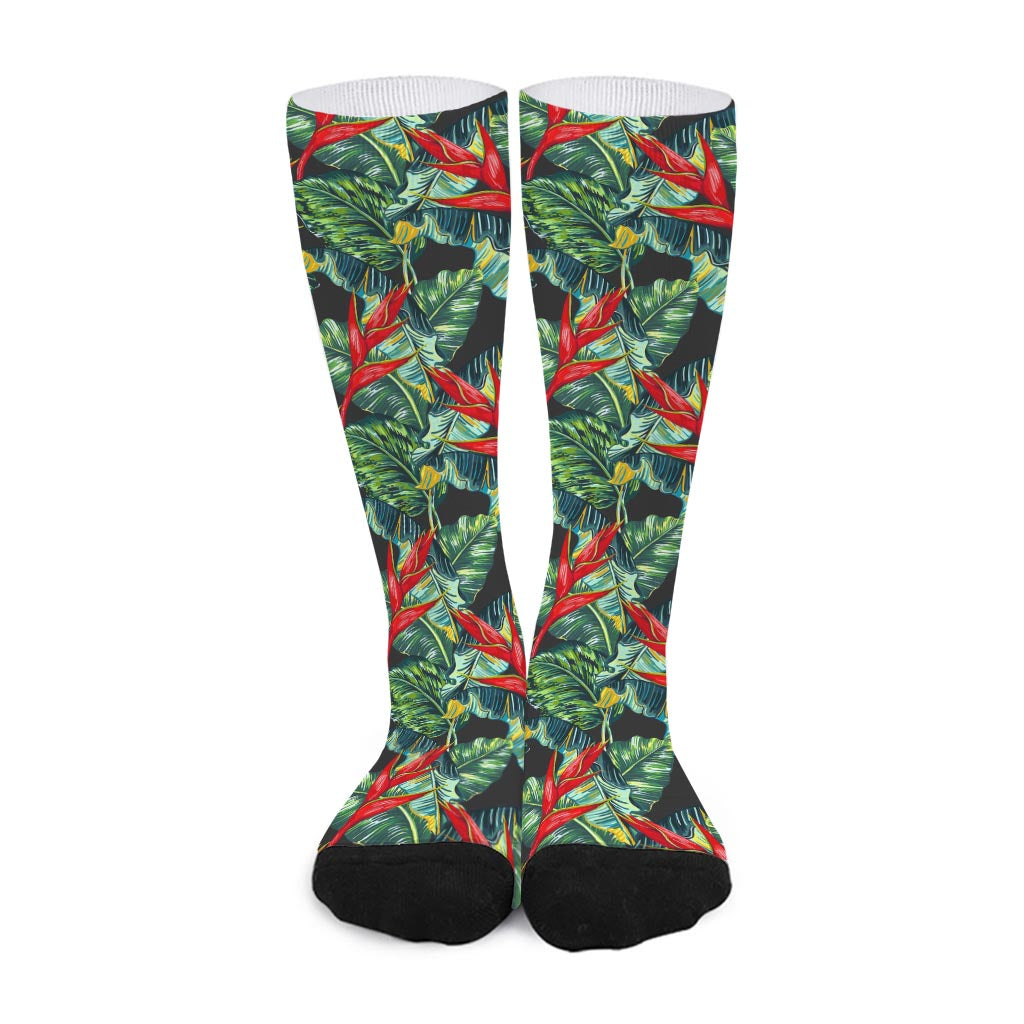 Banana Leaf Hawaiian Pattern Print Long Socks