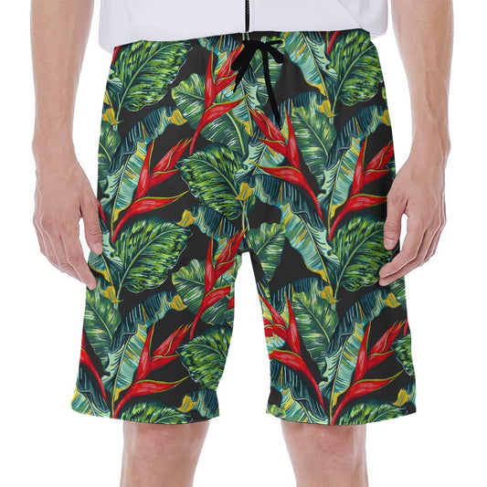 Banana Leaf Hawaiian Pattern Print Men's Beach Shorts