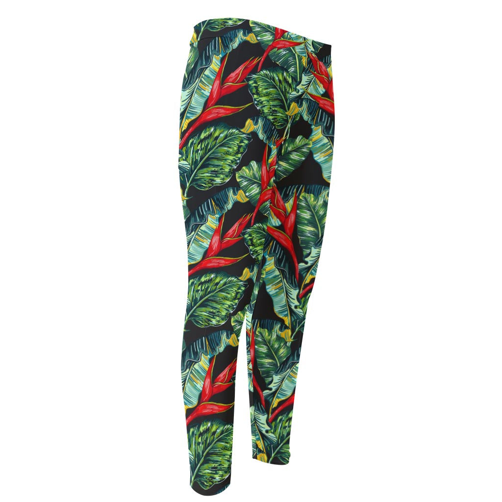 Banana Leaf Hawaiian Pattern Print Men's Compression Pants