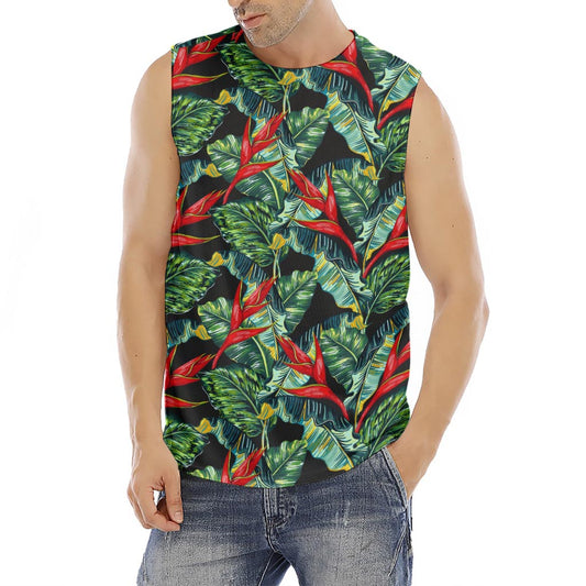 Banana Leaf Hawaiian Pattern Print Men's Fitness Tank Top