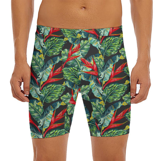 Banana Leaf Hawaiian Pattern Print Men's Long Boxer Briefs