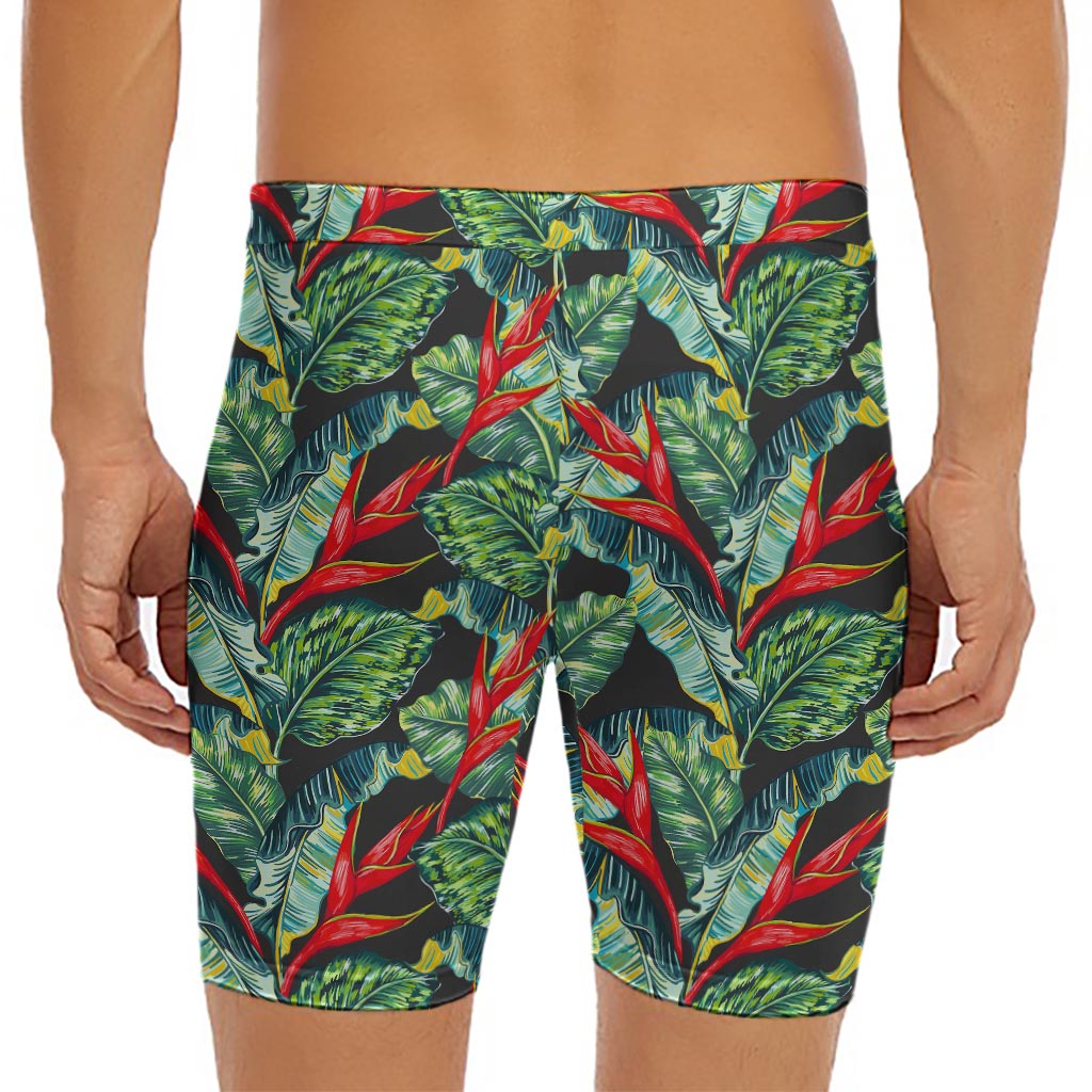 Banana Leaf Hawaiian Pattern Print Men's Long Boxer Briefs