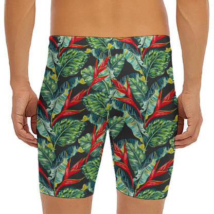 Banana Leaf Hawaiian Pattern Print Men's Long Boxer Briefs
