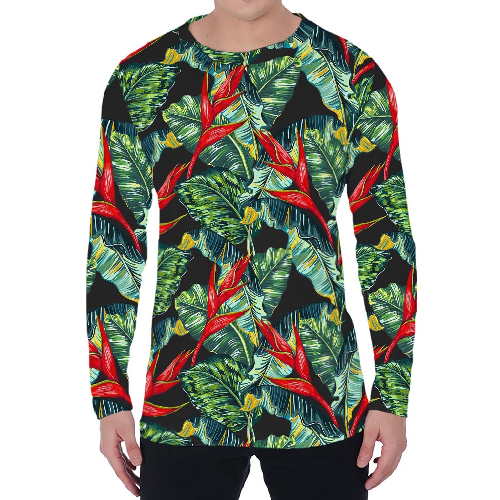 Banana Leaf Hawaiian Pattern Print Men's Long Sleeve T-Shirt