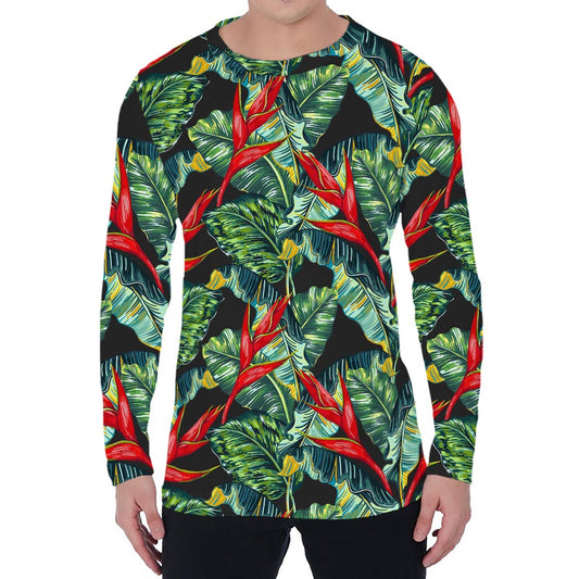 Banana Leaf Hawaiian Pattern Print Men's Long Sleeve T-Shirt