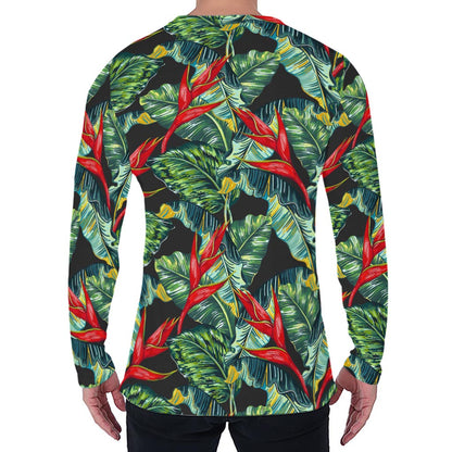 Banana Leaf Hawaiian Pattern Print Men's Long Sleeve T-Shirt