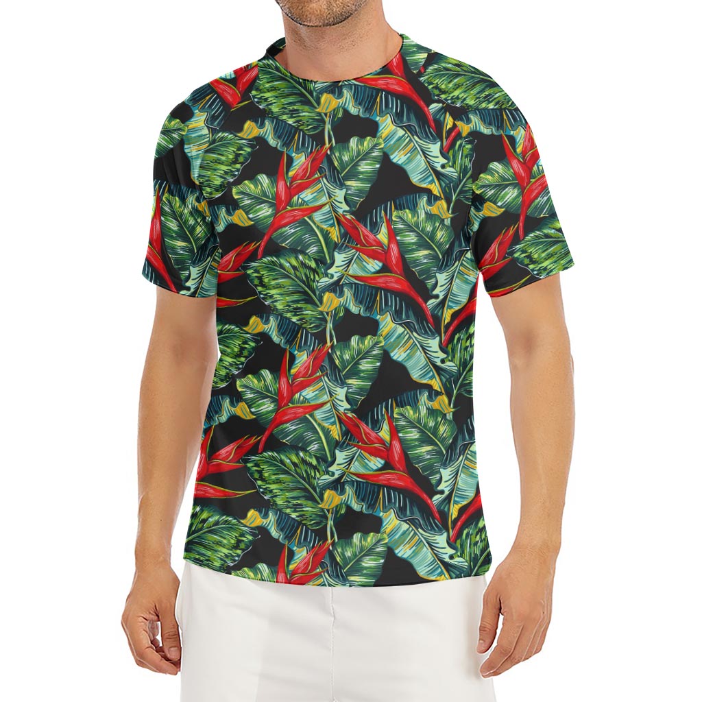 Banana Leaf Hawaiian Pattern Print Men's Short Sleeve Rash Guard