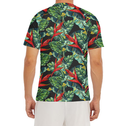 Banana Leaf Hawaiian Pattern Print Men's Short Sleeve Rash Guard