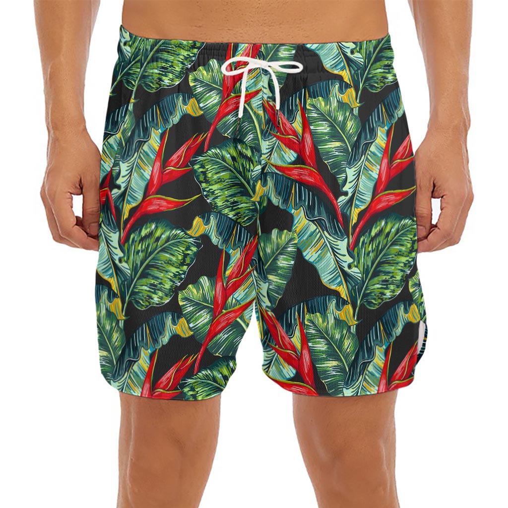 Banana Leaf Hawaiian Pattern Print Men's Split Running Shorts