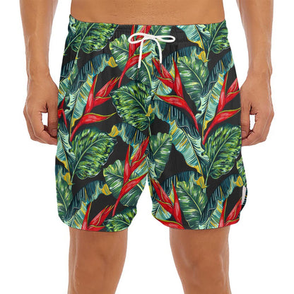 Banana Leaf Hawaiian Pattern Print Men's Split Running Shorts