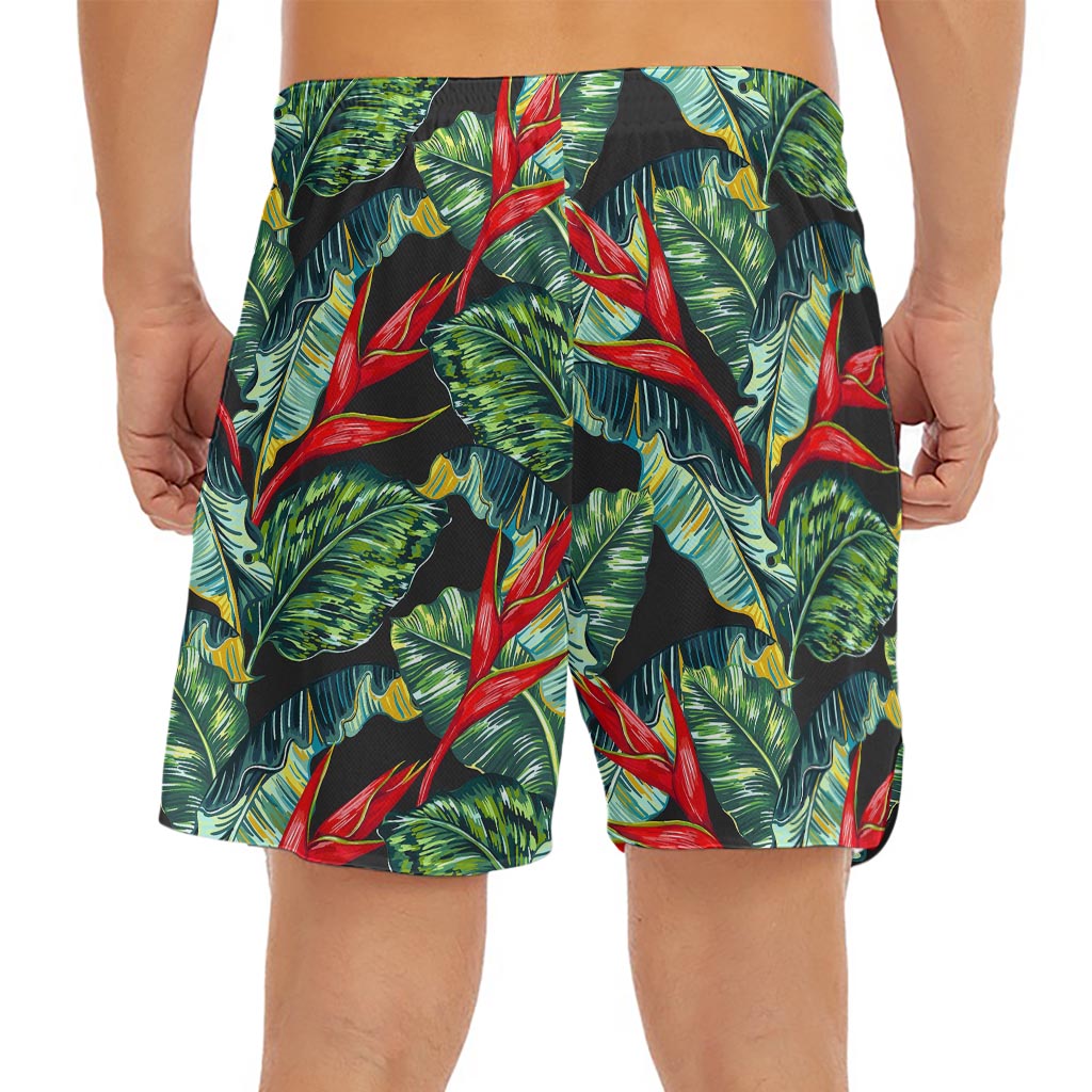 Banana Leaf Hawaiian Pattern Print Men's Split Running Shorts