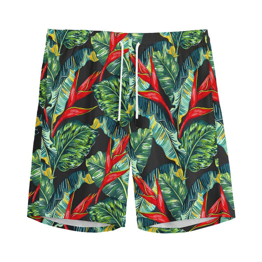 Banana Leaf Hawaiian Pattern Print Men's Sports Shorts