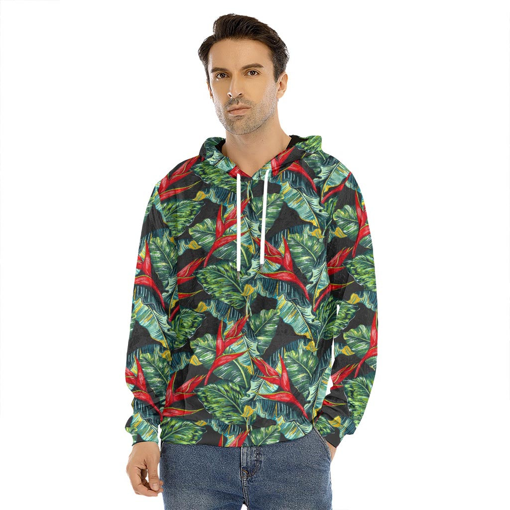 Banana Leaf Hawaiian Pattern Print Men's Velvet Pullover Hoodie