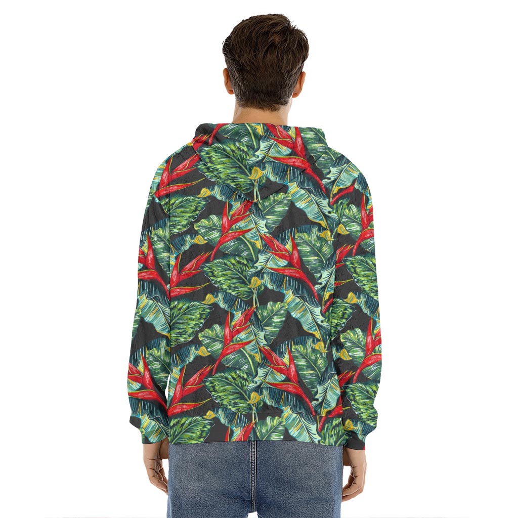 Banana Leaf Hawaiian Pattern Print Men's Velvet Pullover Hoodie