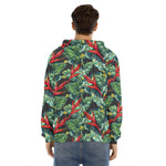 Banana Leaf Hawaiian Pattern Print Men's Velvet Pullover Hoodie