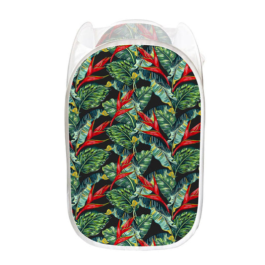 Banana Leaf Hawaiian Pattern Print Mesh Laundry Hamper