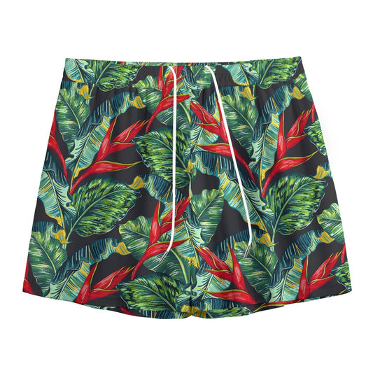 Banana Leaf Hawaiian Pattern Print Mesh Shorts
