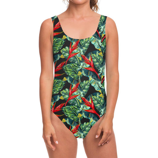 Banana Leaf Hawaiian Pattern Print One Piece Swimsuit