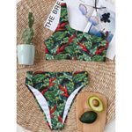 Banana Leaf Hawaiian Pattern Print One Shoulder Bikini Top