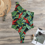Banana Leaf Hawaiian Pattern Print One Shoulder Bodysuit
