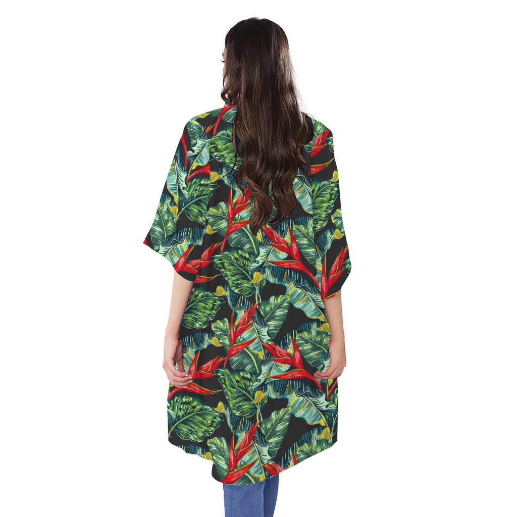 Banana Leaf Hawaiian Pattern Print Open Front Beach Cover Up