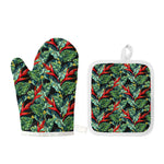 Banana Leaf Hawaiian Pattern Print Oven Mitt And Pot Holder Set