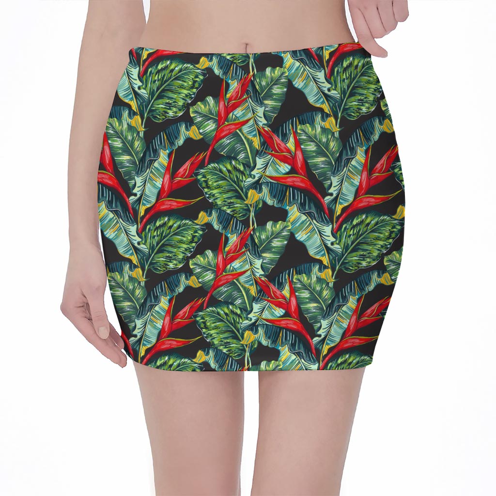 Banana Leaf Hawaiian Pattern Print Pencil Mini Skirt