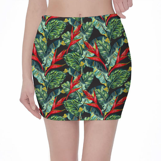 Banana Leaf Hawaiian Pattern Print Pencil Mini Skirt