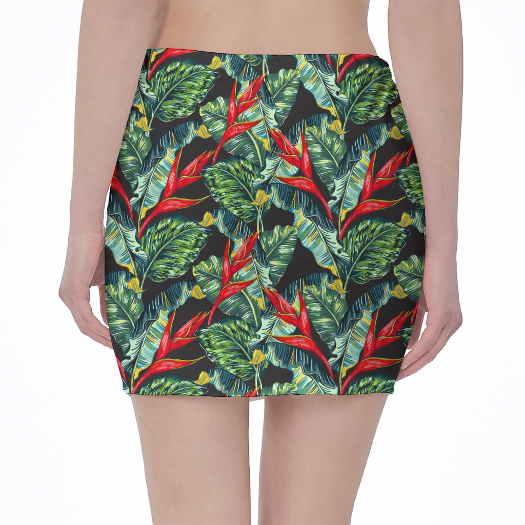 Banana Leaf Hawaiian Pattern Print Pencil Mini Skirt