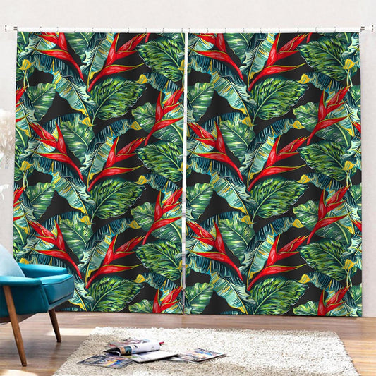 Banana Leaf Hawaiian Pattern Print Pencil Pleat Curtains
