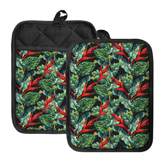 Banana Leaf Hawaiian Pattern Print Pot Holders With Pocket