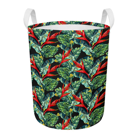 Banana Leaf Hawaiian Pattern Print Round Laundry Basket