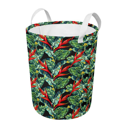 Banana Leaf Hawaiian Pattern Print Round Laundry Basket