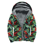 Banana Leaf Hawaiian Pattern Print Sherpa Lined Zip Up Hoodie