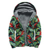 Banana Leaf Hawaiian Pattern Print Sherpa Lined Zip Up Hoodie