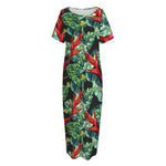 Banana Leaf Hawaiian Pattern Print Short Sleeve Long Nightdress