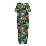 Banana Leaf Hawaiian Pattern Print Short Sleeve Long Nightdress