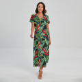 Banana Leaf Hawaiian Pattern Print Short Sleeve Maxi Dress