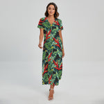 Banana Leaf Hawaiian Pattern Print Short Sleeve Maxi Dress