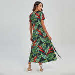 Banana Leaf Hawaiian Pattern Print Short Sleeve Maxi Dress