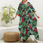 Banana Leaf Hawaiian Pattern Print Silk V-Neck Kaftan Dress